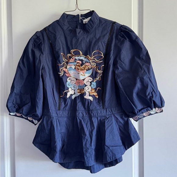 Elegant Navy Blue Embroidered 2 piece ( shirt & skirt) - Picture 7 of 9